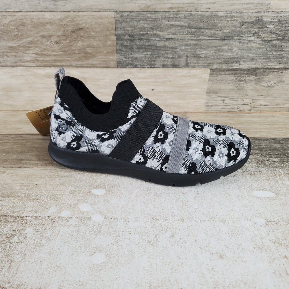 Spenco Karma Womens Shoes Sz 7.5 B Running Black Floral Stretch Slip On Sneakers